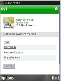 Paying for content on the Nokia Ovi store Paying with my credit/debit card